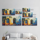 Sunlit Arched Window Framed Canvas Print - Rustic Moroccan Wall Art - Coastal Landscape Art - Farmhouse Decor Bedroom Art