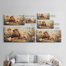 Regal Lion in Wildflowers Framed Canvas Print, Safari Wildlife Painting, African Rustic Wall Art, Boho Nature Decor, Animal Kingdom Art