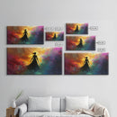 Woman Silhouette Sunset Canvas Print, Goddess Art Print, Romance Painting, Moody Woman Art, Bedroom Art, Fall Art, Vertical Wall Art
