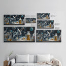 Science Art Framed Canvas Print, Microscope Molecular Wall Decor, Unique Therapy Art, Coastal Modern Living Room Art Gift Idea