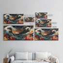 Ocean Waves Framed Canvas Print, Japanese Inspired Coastal Wall Art, Nautical Decor, Coastal Landscape Art, Extra Wide Panoramic Art