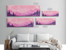 Mountain Landscape Art Framed Canvas Print in Light Pink Hues with Starry Sky, Bedroom or Living Room Artwork, Rustic Decor Painting