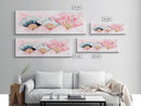 Floral Hand Fan Art Framed Canvas Print Chinoiserie Pink Wall Art Botanical Prints Horizontal Bedroom Living Room Décor Gift Idea