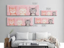 Framed Canvas Print of Whimsical Cat Portraits in Pink Shades Featuring Cute Wall Art for Pet Lovers’ Room or Playful Dorm Decor