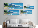 Tropical Paradise Beach Framed Canvas Print - Panoramic Hawaii Coastal Painting, Nautical Wall Art, Ocean View Living Room Wall Decor