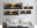 Intense Bull and Bear Framed Canvas Print - Moody Wildlife Painting, Rustic Wall Art, Industrial Style Living Room Decor, Gift Idea