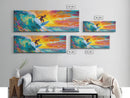Surfer Riding Wave Canvas Print, Surf Wall Art, Coastal Decor, Nautical Painting, Colorful Art, Living Room Art, Gift Idea, Rustic Wall Art