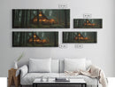 Warm Forest Cabin Framed Canvas Print, Rustic Decor Wall Art, Cozy Woodland Scene Painting, Moody Autumn Landscape, Living Room Art Piece