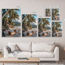 Vibrant Palm Tree Beach Framed Canvas Print – Coastal Decor Wall Art, Hawaiian Landscape Painting, Tropical Nautical Wall Art