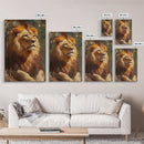 Regal Lion Oil Painting Framed Canvas Print – Rustic Decor Wall Art, African Lion Wildlife, Above Couch Art, Bold Statement Piece