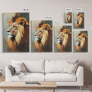 Lion Profile Oil Painting Framed Canvas Print – African Inspired Wildlife Art, Rustic Decor Above Bed Wall Art, Gift Idea Living Room