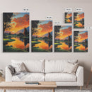 Golden Sunset Golf Framed Canvas Print, Landscape Wall Art, Rustic Horizontal Decor, Living Room Painting, Gift Idea for Him