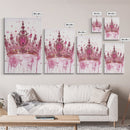 Regal jeweled crown painting featuring framed canvas print, moody art, pink wall art for dorm, unique goddess art print decor