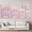 Twin jeweled crown painting featuring framed canvas print, whimsical art, light pink wall art, goddess art print, gift idea decor