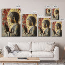 Buddha Prayer Sculpture Framed Canvas Print Zen Wall Art Rustic Decor Sacred Geometry Wall Art Therapy Art Living Room Art Buddha Art
