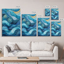Flowing Blue Waves Canvas Print Modern Coastal Art Abstract Zen Decor Nautical Wall Gift Idea Bedroom Calm Artwork Design