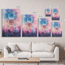 Mystic Sacred Geometry Framed Canvas Print with Bahai Art Elements and Vibrant Pink Blue Abstract, Boho Home Wall Decor