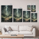Forest Path Landscape Framed Canvas Print with Pine Tree Art, Rustic Decor and Serene Nature Above Sofa Artwork