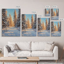 Winter Wonderland Framed Canvas Print, Snowy Forest Landscape Painting with Pine Tree Art, Cozy Rustic Wall Decor