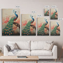 Peacock Canvas Print with Cherry Blossom Painting, Vibrant Oriental Art, Rustic Chinoiserie Wall Decor, Bold Statement Piece for Living Room