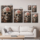 Skull Art Framed Canvas Print with Floral Botanical Prints in Gothic Chinoiserie Style, Perfect Halloween Rustic Wall Art Decoration