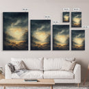 Landscape Painting Framed Canvas Print Featuring Sunset Over Autumn Forest with Dark Romantic Smoky Mountain Art and Rustic Decor