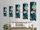 Lotus flower, teal wall art, botanical prints, wildflower painting, moody art, vertical wall art, canvas print, living room art