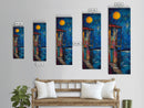 Moonlit Balcony, dark romance painting, moody art, boho art, textured painting, Framed Canvas Print, vertical wall art