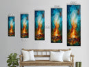 Cozy Campfire, rustic decor, autumn painting, moody art, forest at dusk painting, wabi sabi art, framed canvas print, vertical wall art