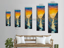 Sunset River, mountain painting, vertical wall art, nature art, framed canvas print, above sofa art, extra wide art, rustic decor