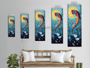 Koi Fish Fantasy, koi fish painting, whimsical art, framed canvas print, vibrant wall art, long narrow wall art,  tall skinny art