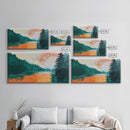 Forest Lake, pine tree art, landscape painting, rustic wall art, autumn painting, extra wide art, wabi sabi art, Framed Canvas Print