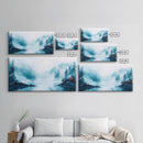 Misty Mountains, pine tree art, wabi sabi wall art, smoky mountain art, panoramic painting, nature painting, Framed Canvas Print