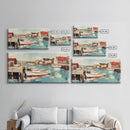 Harbor Boats, Nantucket painting, coastal painting, nautical wall art, fisherman painting, framed canvas print, extra wide art