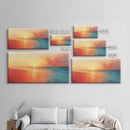 Sunset Ocean, pink orange wall art, coastal landscape art, moody art, extra wide art, panoramic painting, framed canvas print