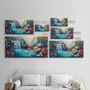 Vibrant Waterfall, Canvas Print, landscape painting, moody art, tropical art, teal wall art, extra wide art, rustic decor