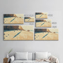 Lone Beach Wanderer, Framed Canvas Print, landscape painting, moody art, wabi sabi wall art, extra wide art, above bed wall art