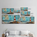 Red Lighthouse, nautical painting, coastal wall art, beach house decor, ocean painting, framed canvas print, above couch art