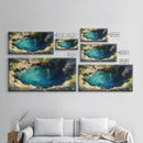 Hidden Lagoon Painting, landscape painting, blue and green wall art, wabi sabi wall art, framed canvas print, nature painting