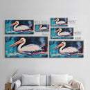 Bird art, pelican painting, framed canvas print, coastal decor, extra wide art, tropical painting, colorful abstract wall art
