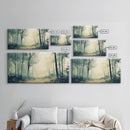 Foggy Forest Path, forest at dusk painting, pine tree art, wabi sabi art, moody art, extra wide art, rustic wall art, Canvas Print