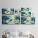 Serene Woodland Trail, wildflower painting, botanical prints, landscape painting, rustic decor, extra wide art, Framed Canvas Print
