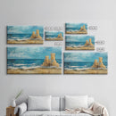 Sandcastle Painting, Coastal Decor, Beach House Wall Art, Nautical Painting, Framed Canvas Print, Seascape Art, Ocean Wave Painting
