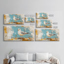 Seagull Painting, Coastal Landscape Art, Nautical Wall Art, Rustic Decor, Framed Canvas Print, Beach House Art, Bird Art