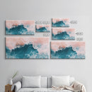 Abstract Ocean, Coastal Landscape Art, Nautical Wall Art, Framed Canvas Print, Teal and Pink Art, Surf Inspired Artwork