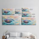 Floating Rock Art, surreal ocean painting, teal wall art, light pink wall art, moody art, nautical wall art, framed canvas print