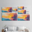 Fiery Sunset, Moody Art, Lake Tahoe Art, Colorful Landscape, Southwest Wall Art, Panoramic Painting, Framed Canvas Print, Nature Art
