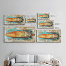 Rustic Surfboard, coastal decor, surf wall art, nautical painting, extra wide art, boho art, beach house decor, Canvas Print