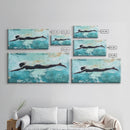 Woman Swimming, teal wall art, moody art, minimalist art, extra wide art, coastal decor, beach house art, Canvas Print