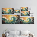 Golden Wave, surf wall art, seascape painting, coastal decor, nautical wall art, beach house decor, panoramic art, Canvas Print